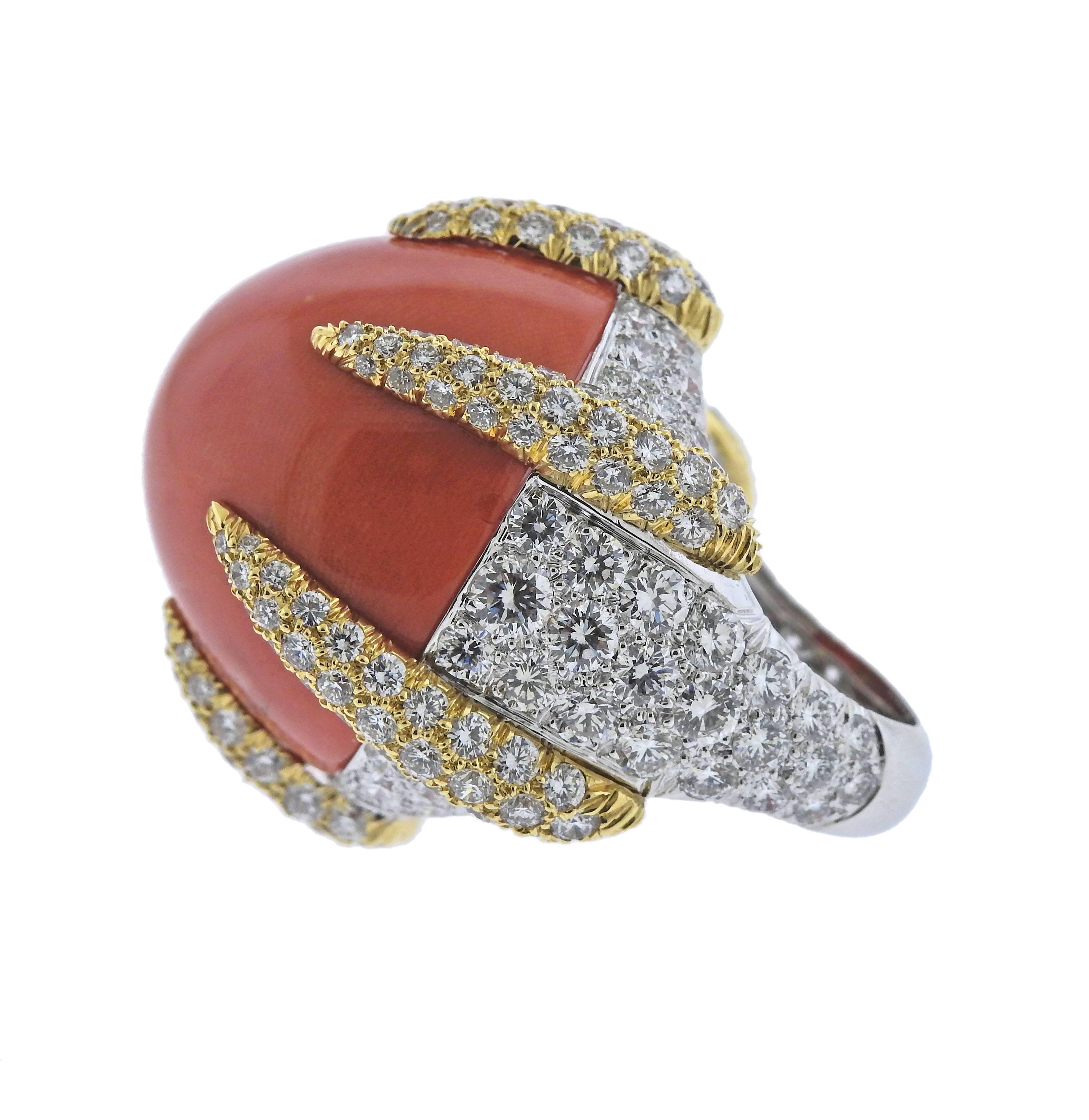 Women's David Webb Coral Diamond Cocktail Ring