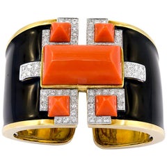 David Webb Coral, Diamond Cuff Bracelet