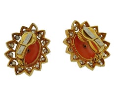 David Webb Coral Diamond Gold Platinum Earrings
