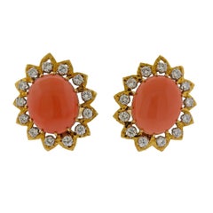 David Webb Coral Diamond Gold Platinum Earrings