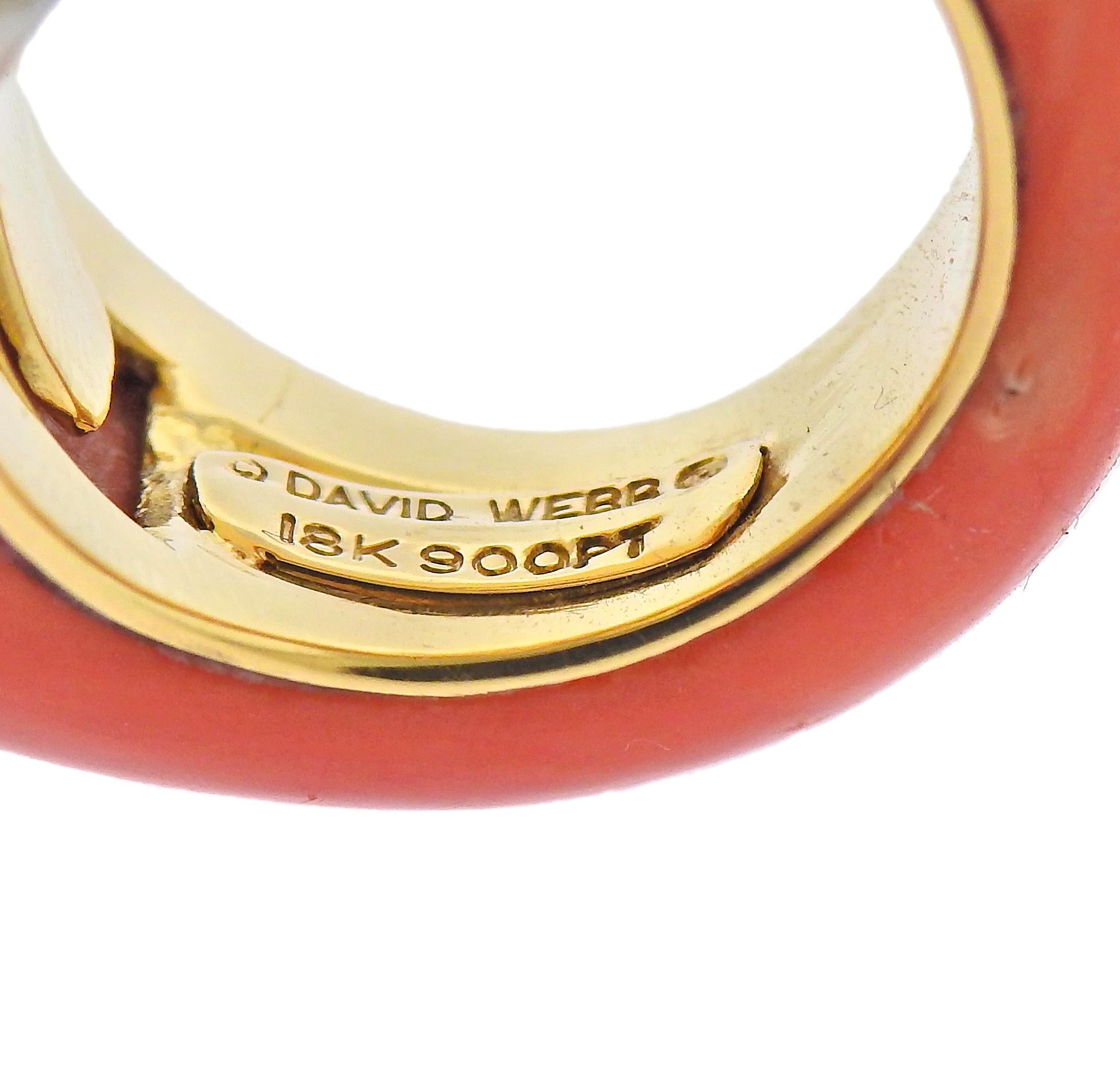 David Webb Coral Diamond Gold Platinum Ring In Excellent Condition For Sale In New York, NY