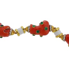 David Webb Coral Emerald Diamond Enamel Gold Platinum Necklace