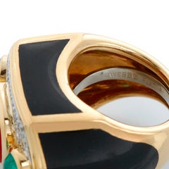 David Webb Coral, Emerald, Diamond, Onyx, Gold Ring  Size 7