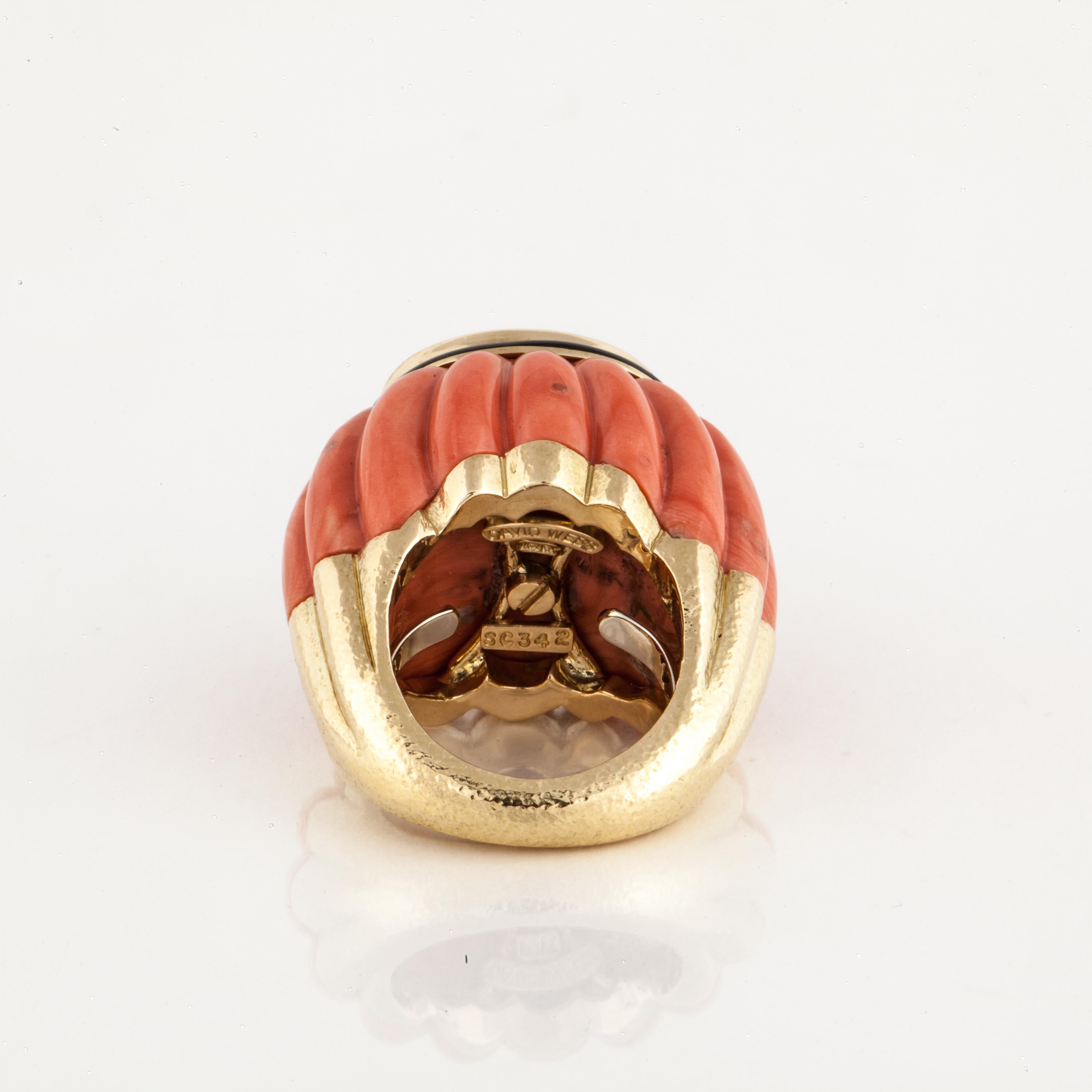 Women's or Men's David Webb Coral Jade Ring