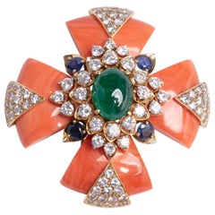 David Webb Coral Maltese Cross Pendant