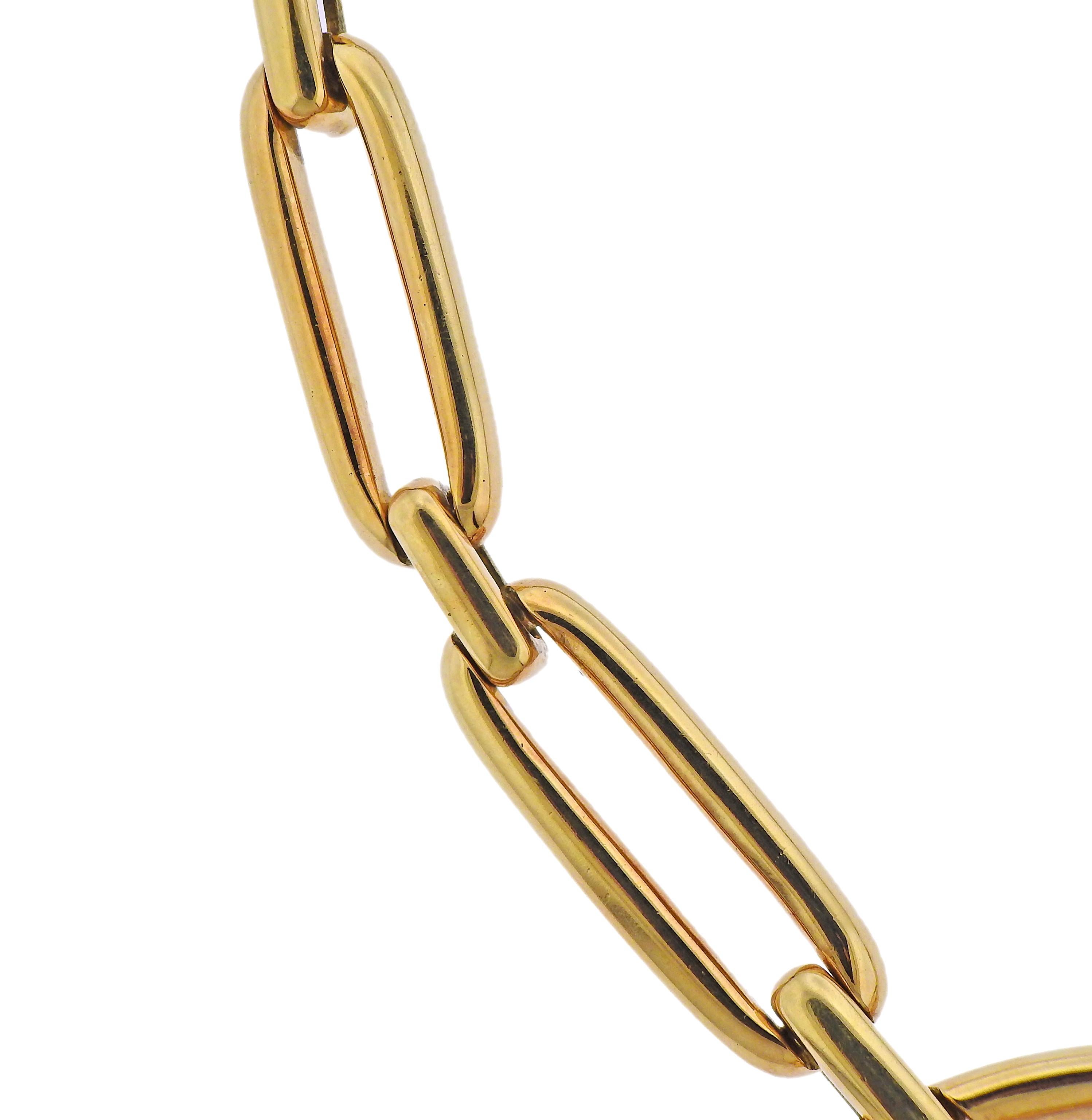 Cabochon David Webb Coral Onyx Pendant Brooch on Gold Link Necklace