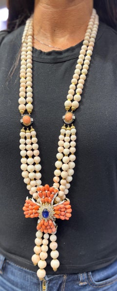 David Webb Coral Tassel Bead Pendant Necklace