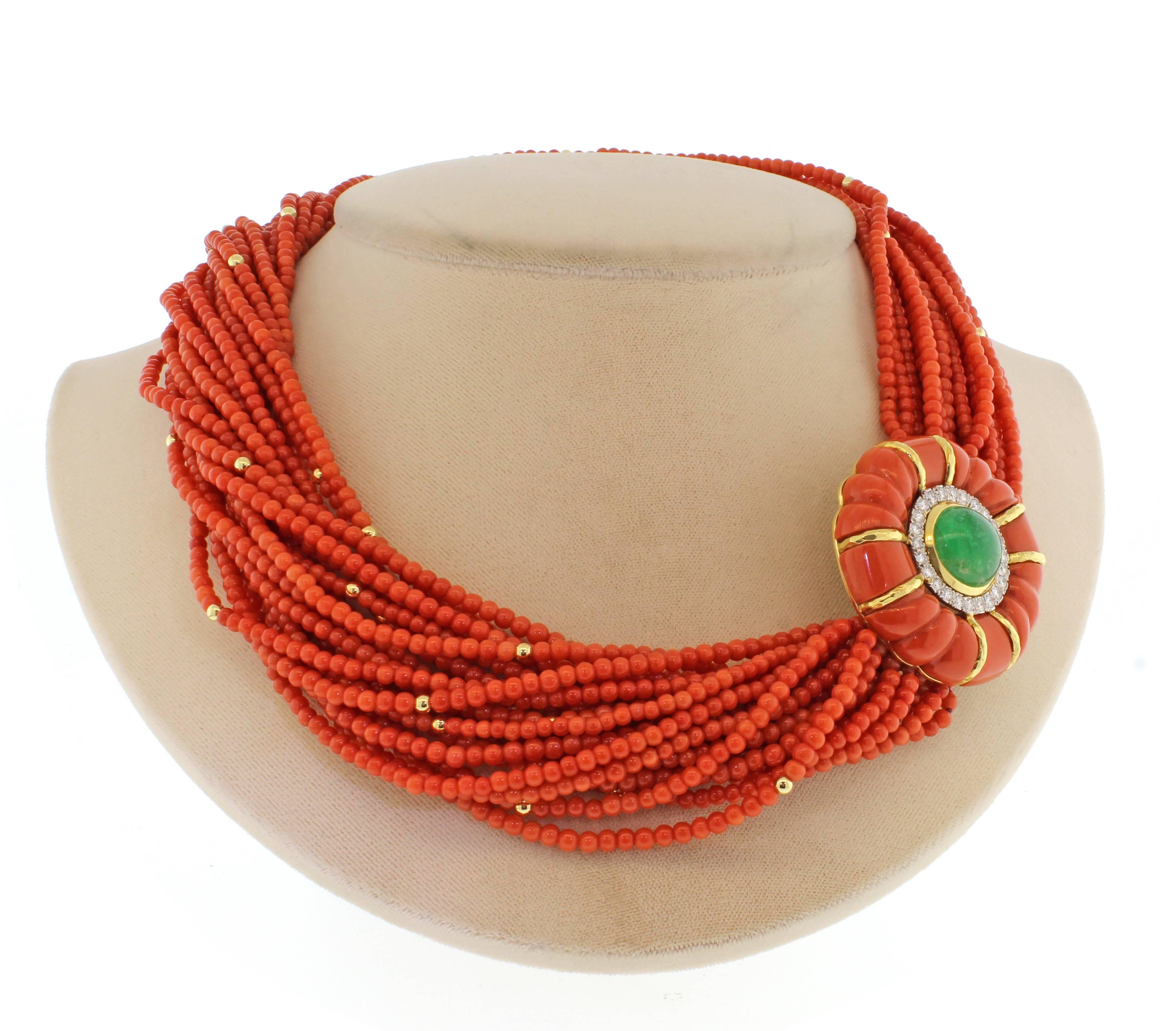 coral and emerald necklace