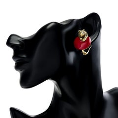 David Webb Coral with Black and Red Enamel Tiger Earrings in 18 Karat Gold