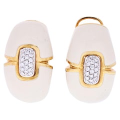 Vintage David Webb Cream Enamel Diamond Earrings