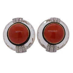 David Webb Crystal Coral Diamond Gold Platinum Earrings