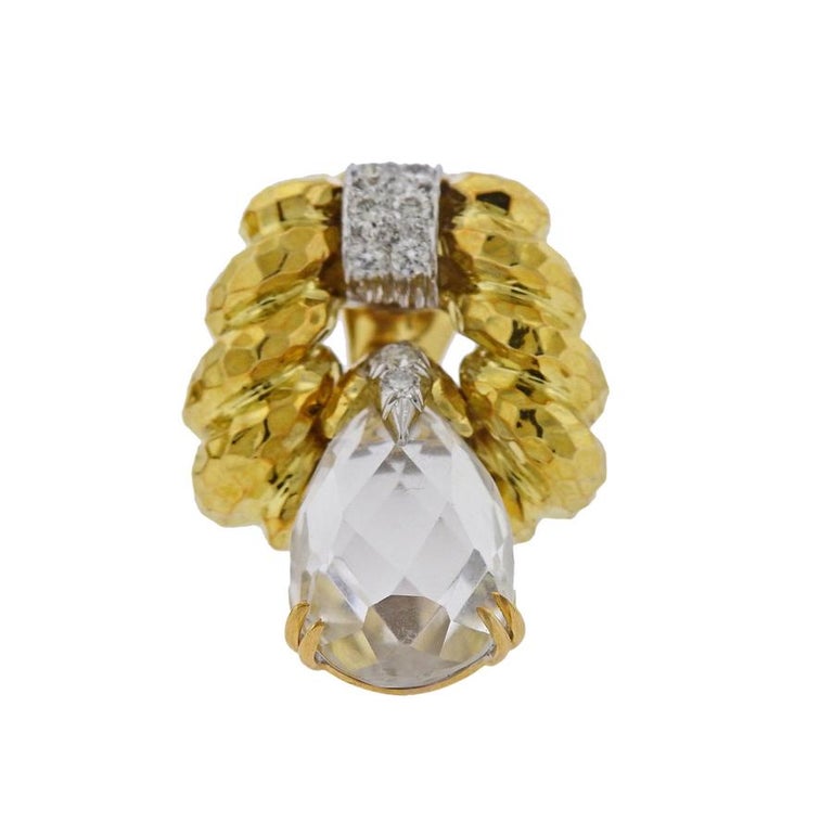 David Webb Crystal Diamond Gold Platinum Doorknocker Earrings For