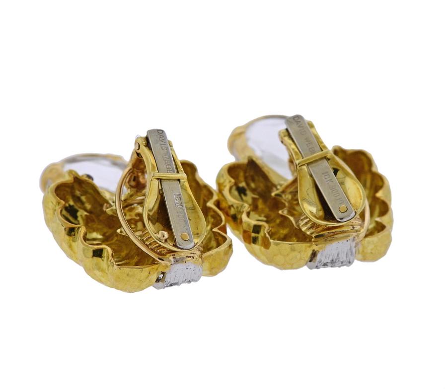 David Webb Crystal Diamond Gold Platinum Doorknocker Earrings In Excellent Condition In Lambertville, NJ