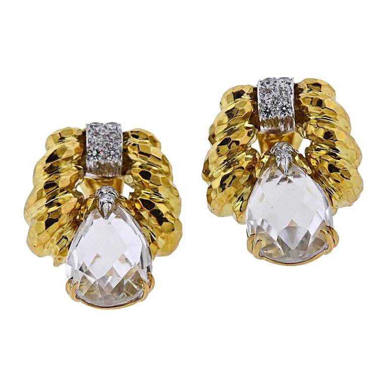 David Webb Crystal Diamond Gold Platinum Doorknocker Earrings