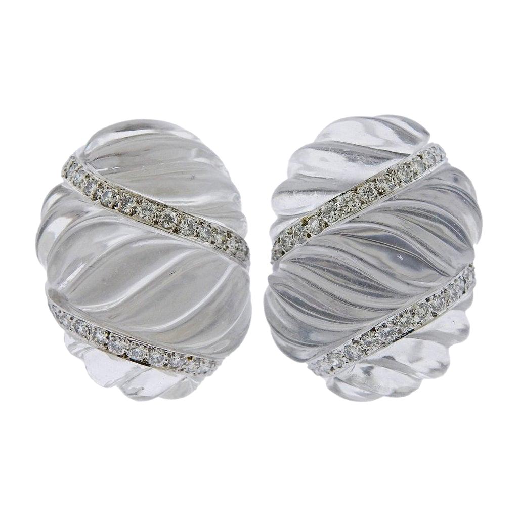 David Webb Crystal Diamond Gold Platinum Earrings For Sale