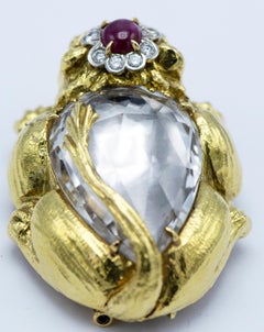 David Webb Crystal, Ruby, Emerald and Diamond Lion Brooch