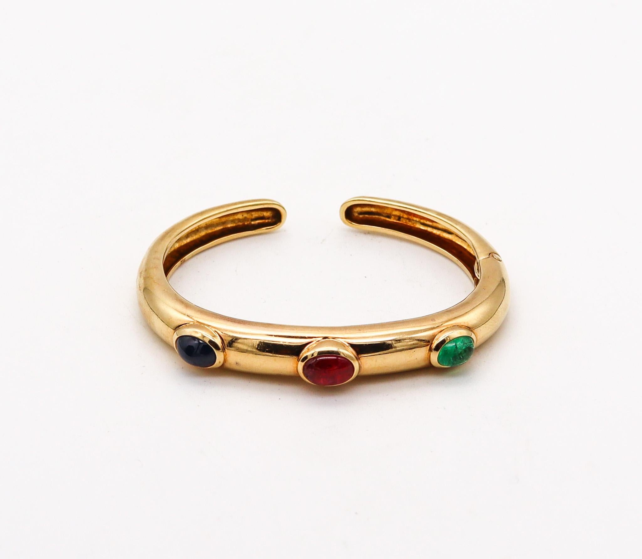 Modernist David Webb Cuff Bracelet In 18kt Yellow Gold With 6.07 Cts In Color Gemstones For Sale