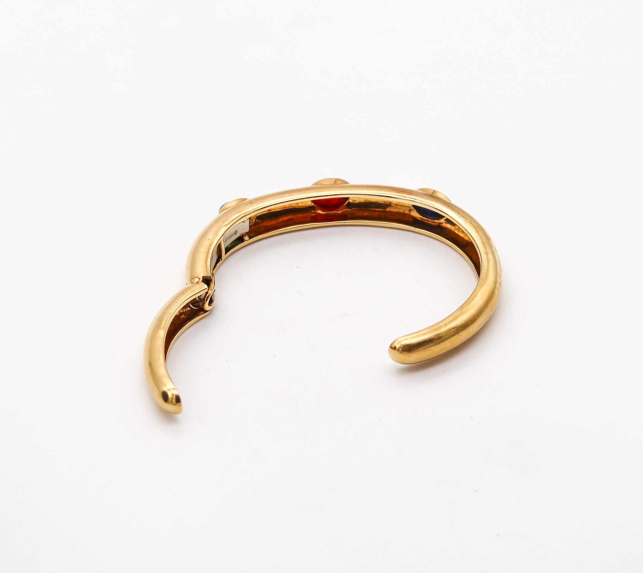David Webb Cuff Bracelet In 18kt Yellow Gold With 6.07 Cts In Color Gemstones In Excellent Condition For Sale In Miami, FL