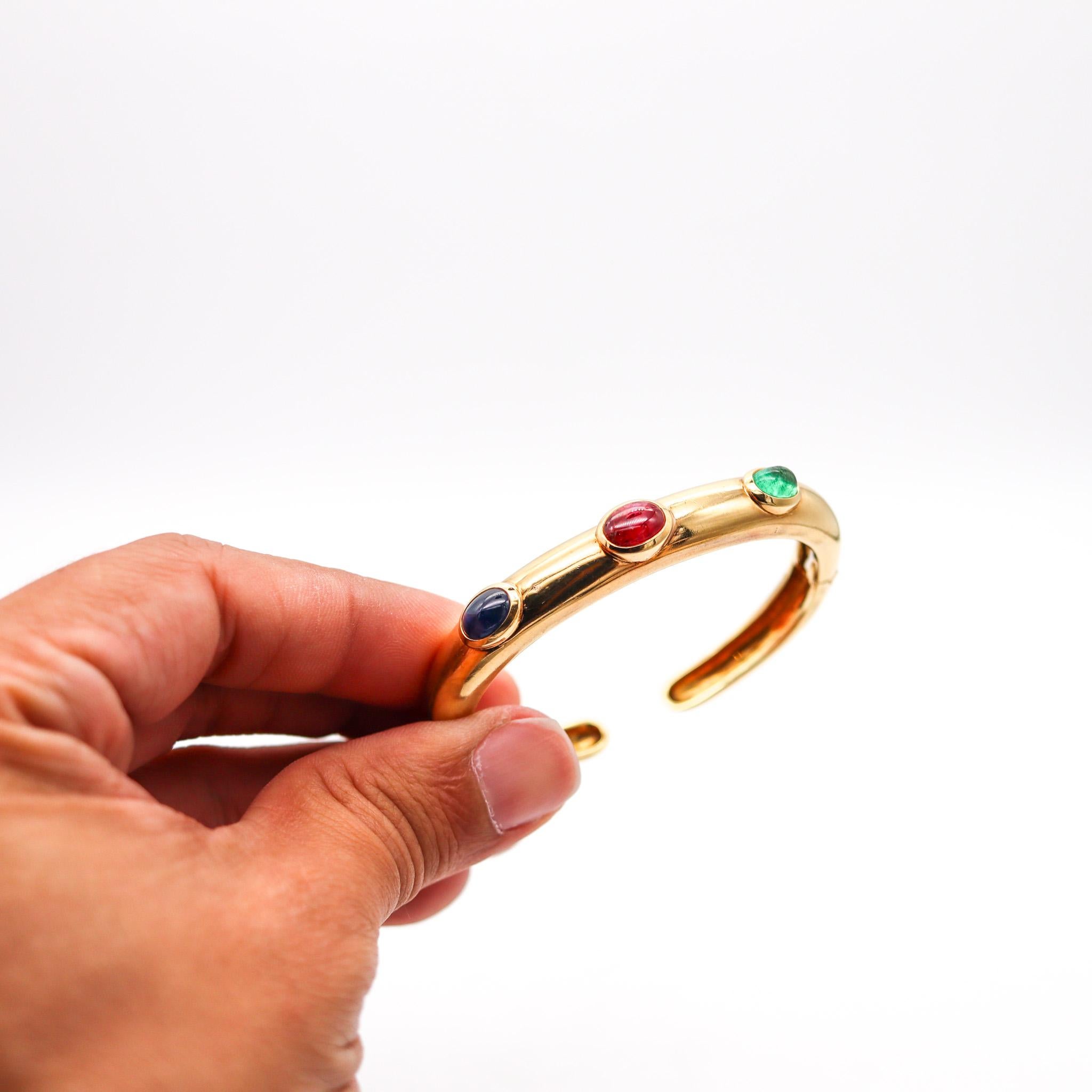 Women's or Men's David Webb Cuff Bracelet In 18kt Yellow Gold With 6.07 Cts In Color Gemstones For Sale