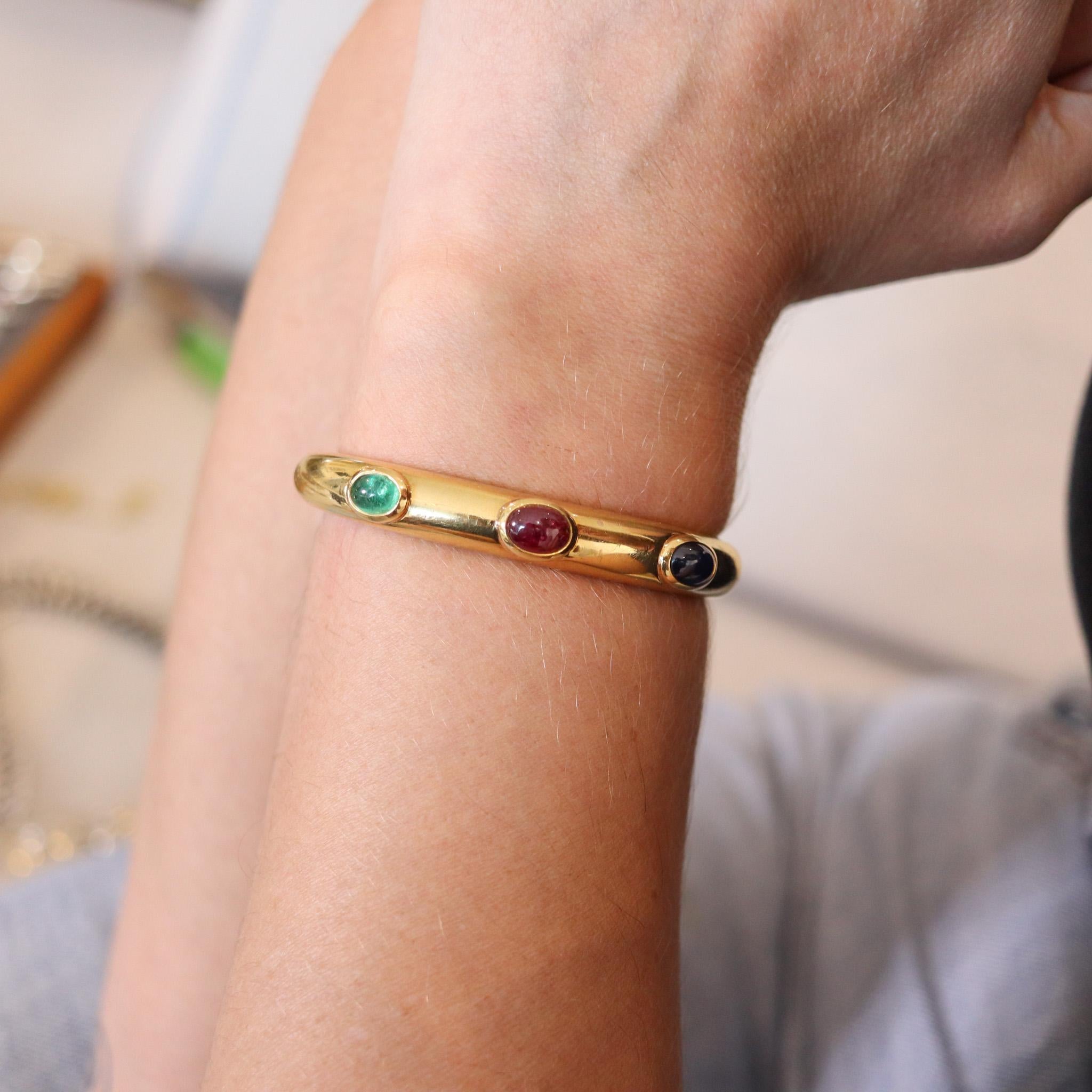 David Webb Cuff Bracelet In 18kt Yellow Gold With 6.07 Cts In Color Gemstones For Sale 2