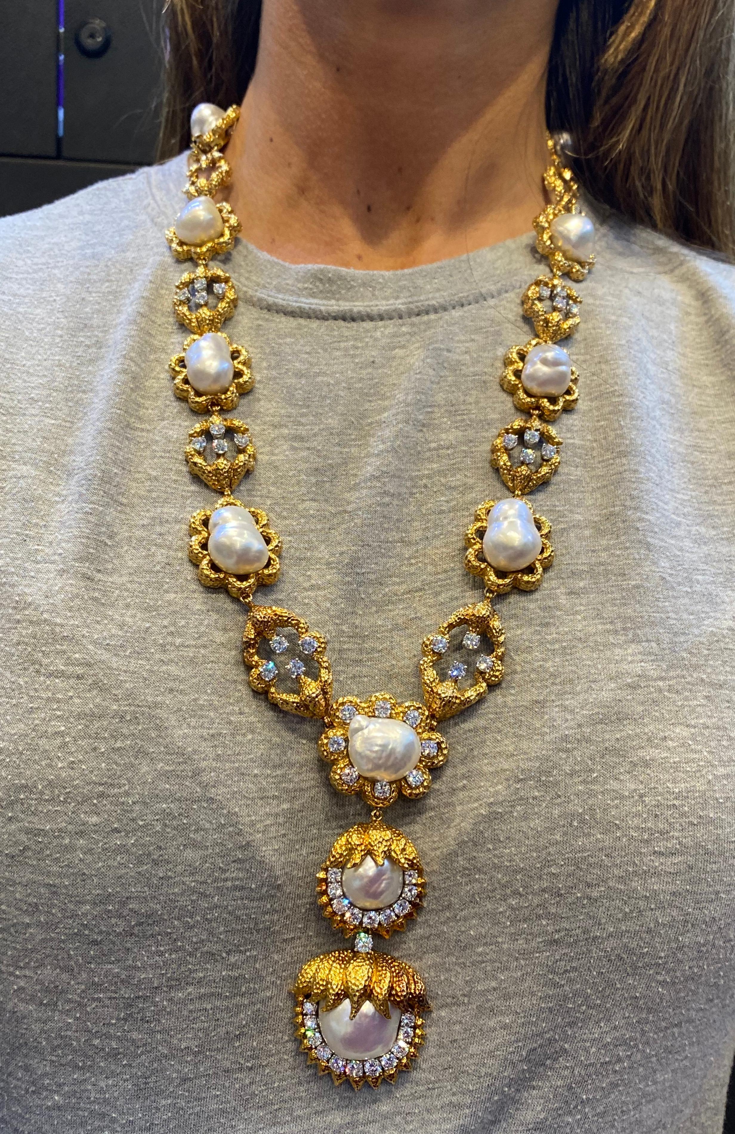 David Webb Cultured Pearl & Diamond Sautoir Necklace 15