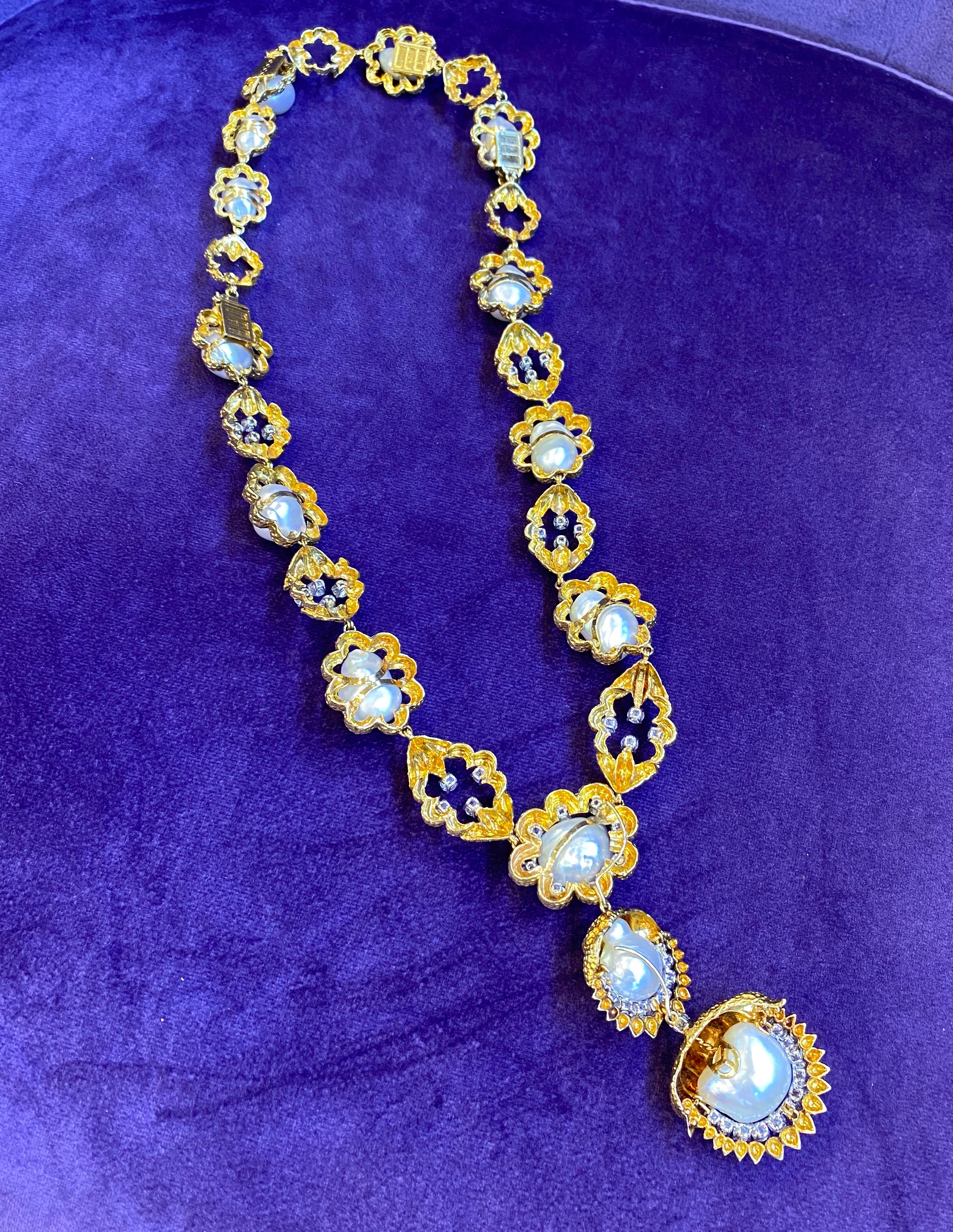 David Webb Cultured Pearl & Diamond Sautoir Necklace 1