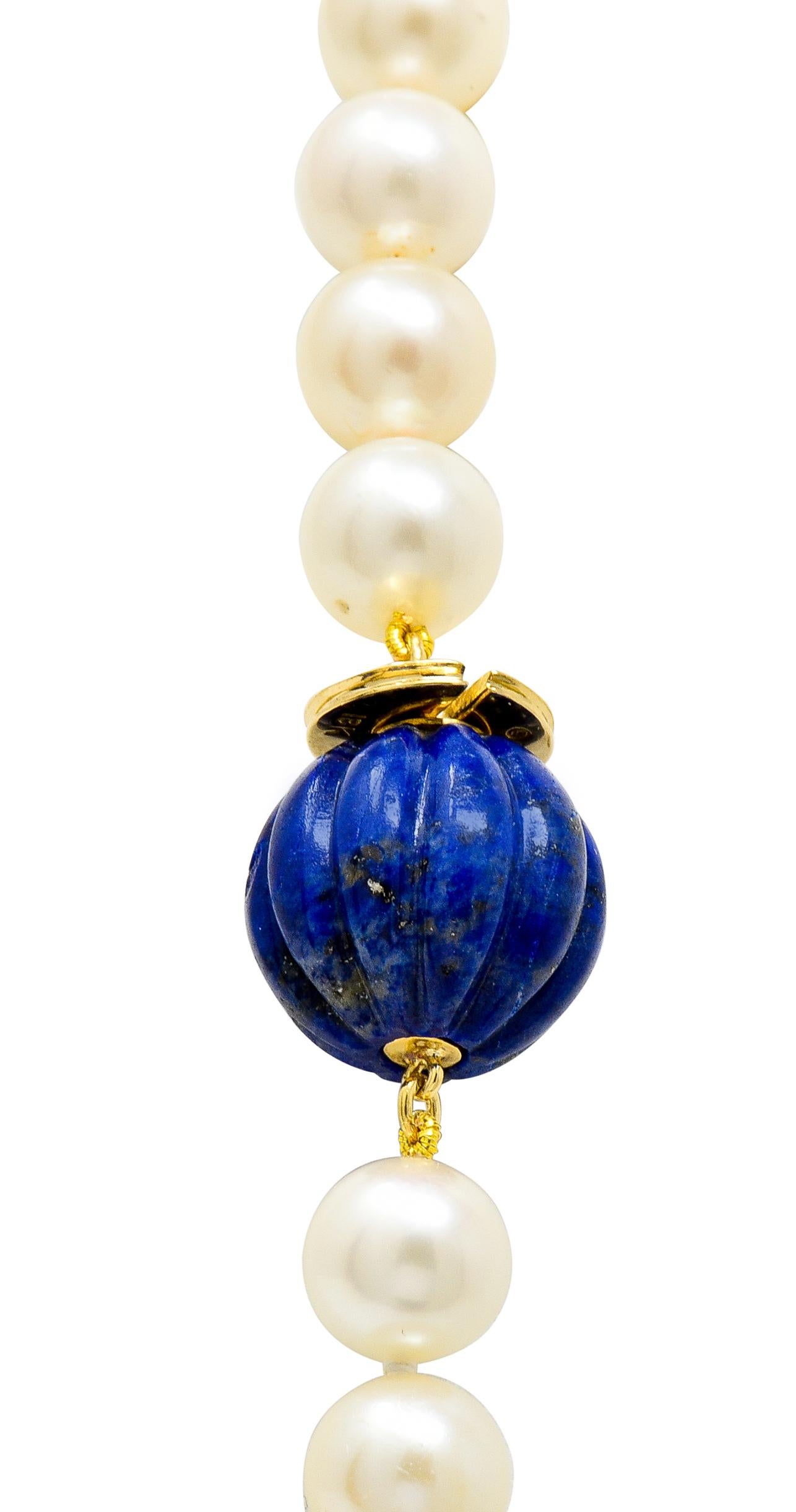 David Webb Cultured Pearl Lapis 18 Karat Gold Strand Necklace, circa 1960 1