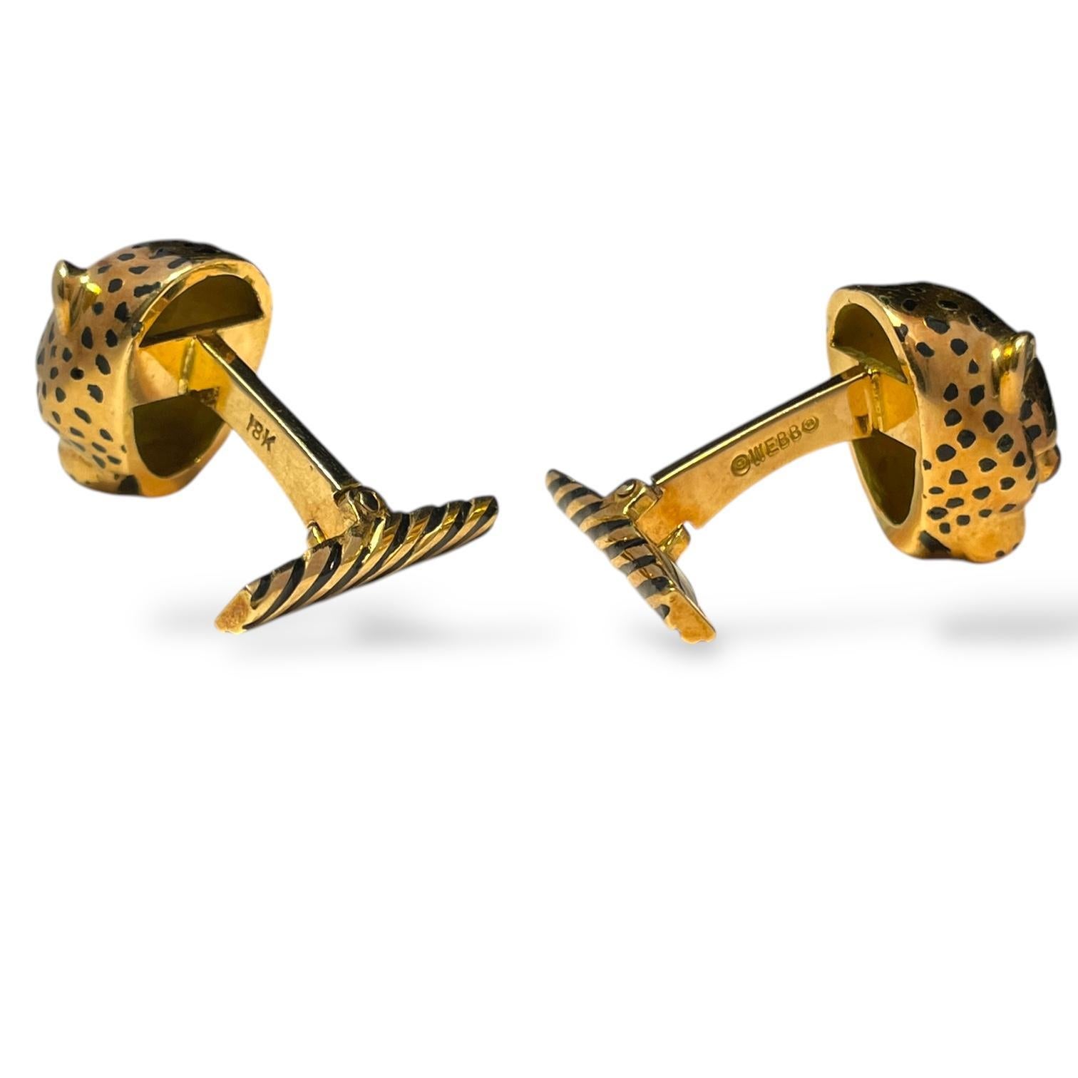 David Webb Boutons de manchette tête de léopard en or jaune 18 carats avec yeux en rubis en vente 2