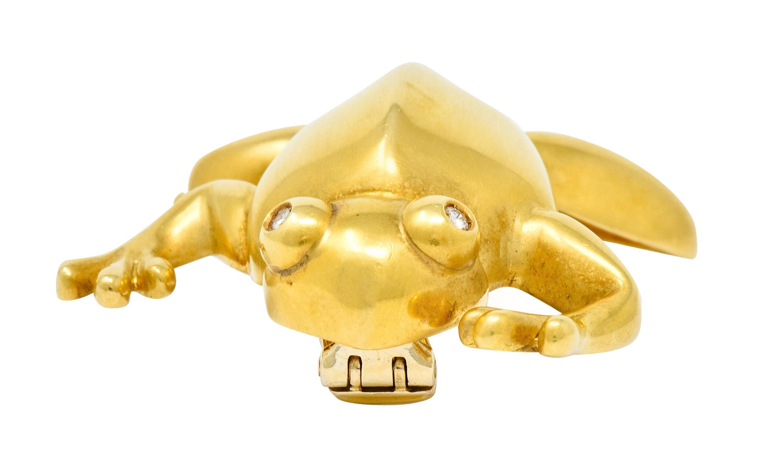 David Webb Diamond 18 Karat Gold Stylized Frog Brooch 5
