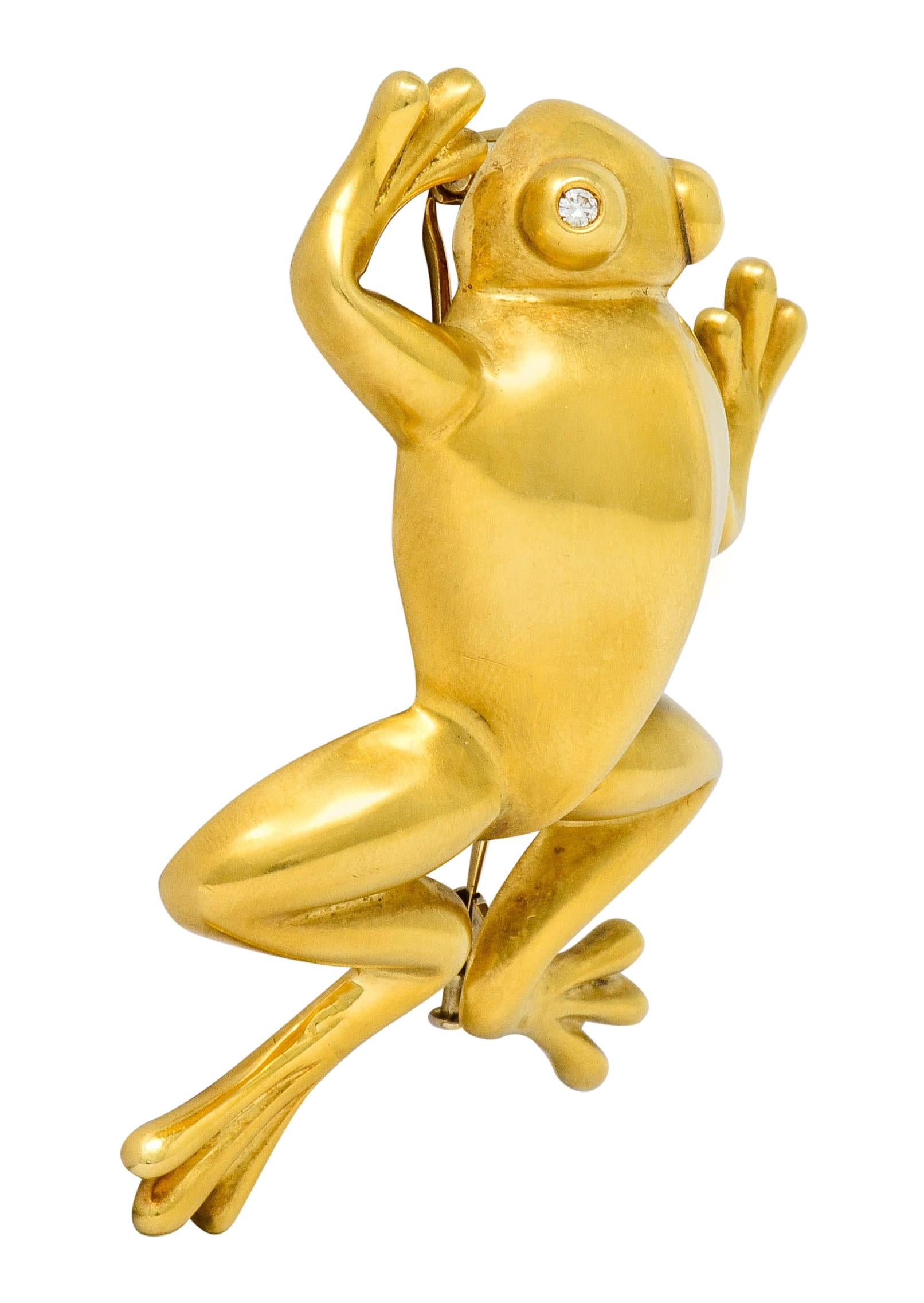 Contemporary David Webb Diamond 18 Karat Gold Stylized Frog Brooch