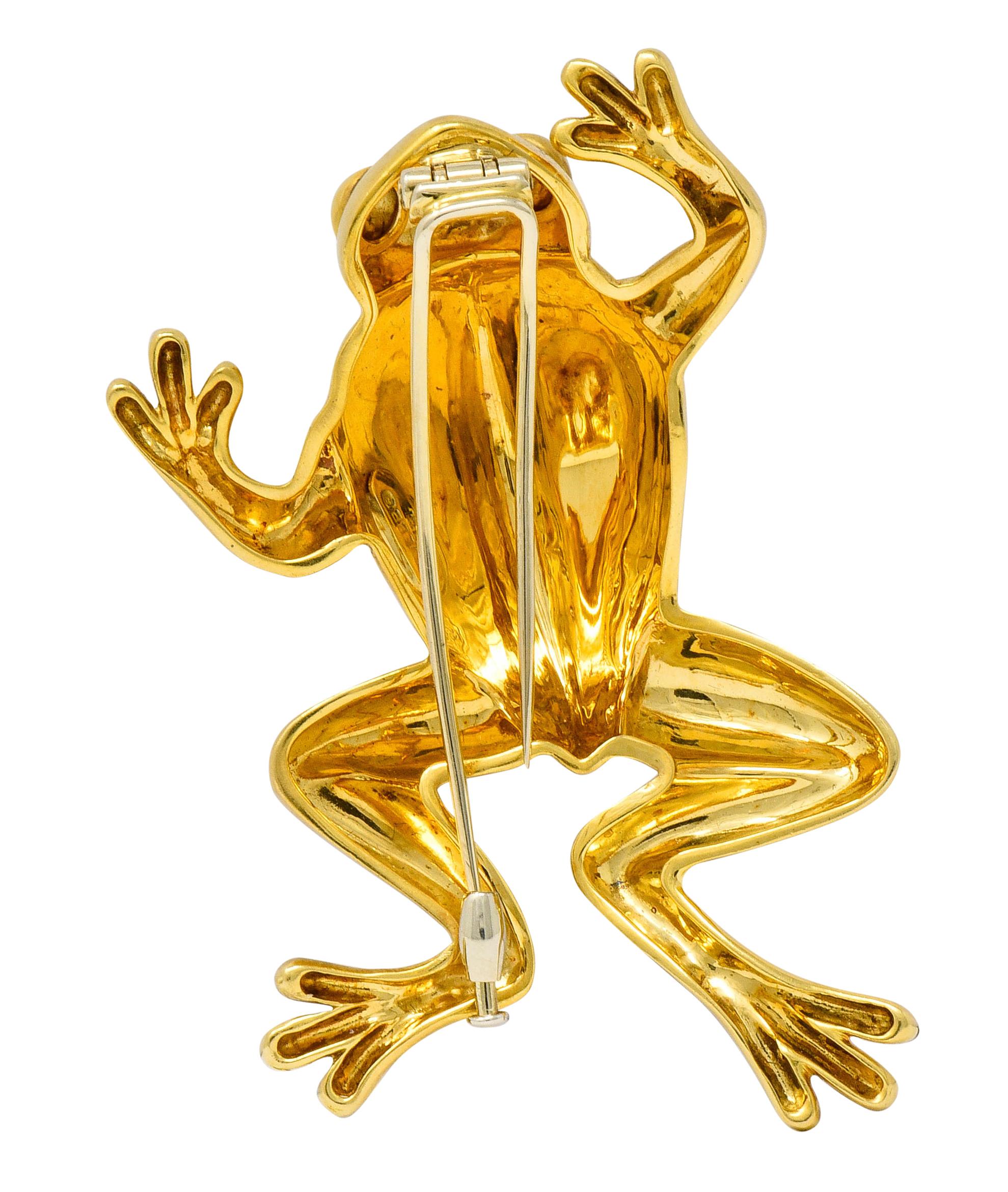 Brilliant Cut David Webb Diamond 18 Karat Gold Stylized Frog Brooch