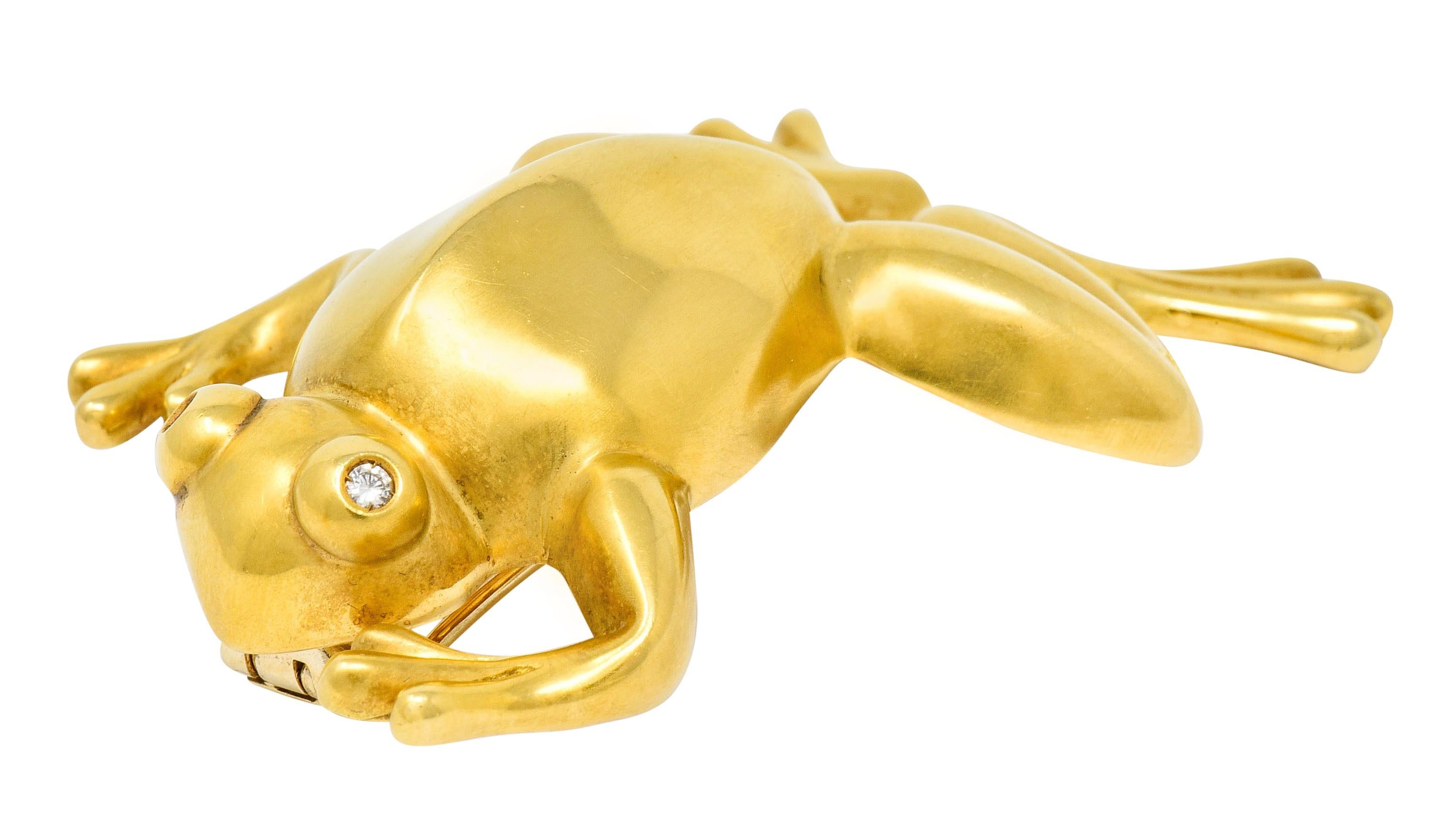 Women's or Men's David Webb Diamond 18 Karat Gold Stylized Frog Brooch