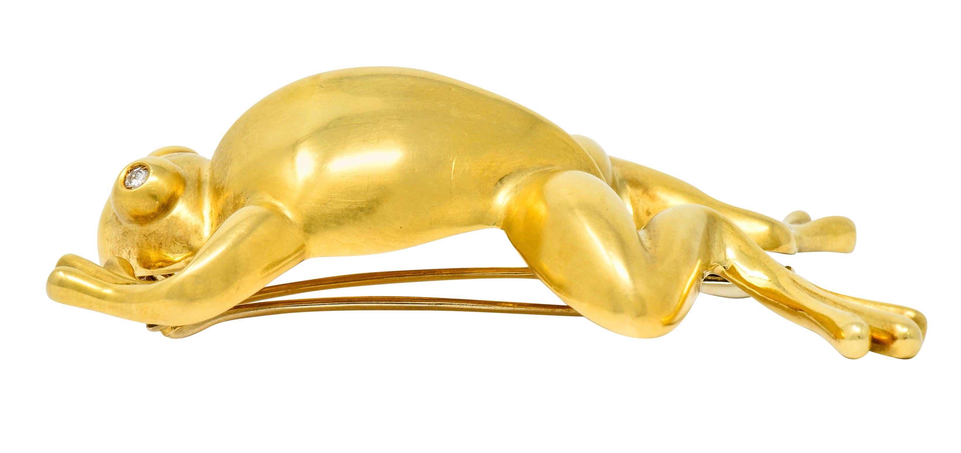 David Webb Diamond 18 Karat Gold Stylized Frog Brooch 1