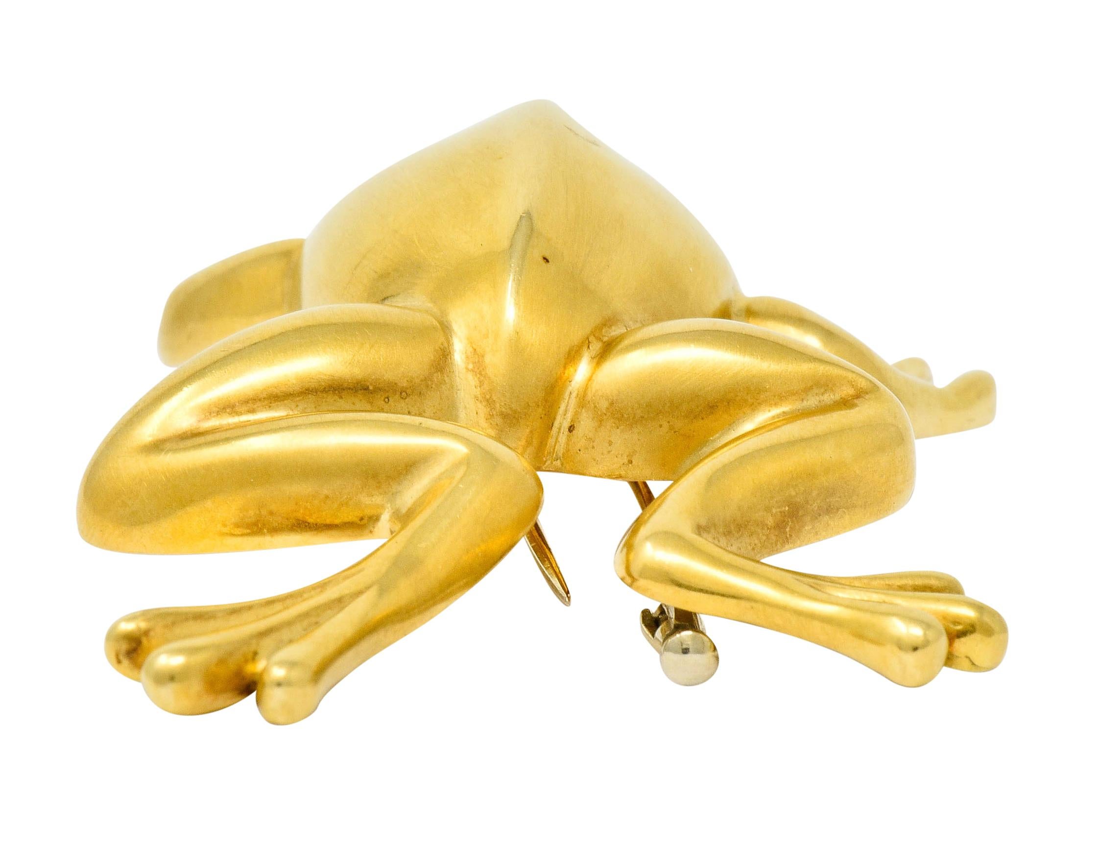 David Webb Diamond 18 Karat Gold Stylized Frog Brooch 2