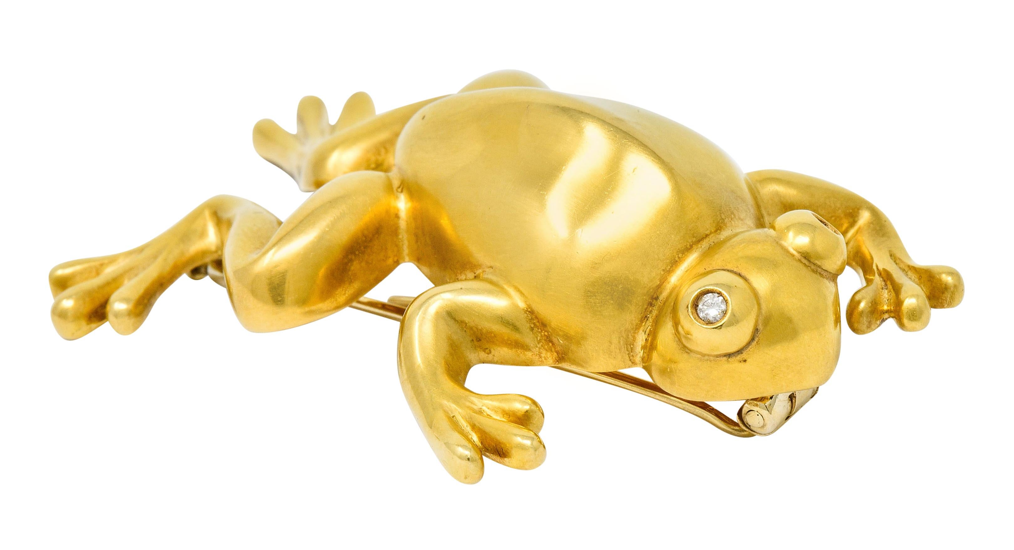 David Webb Diamond 18 Karat Gold Stylized Frog Brooch 3