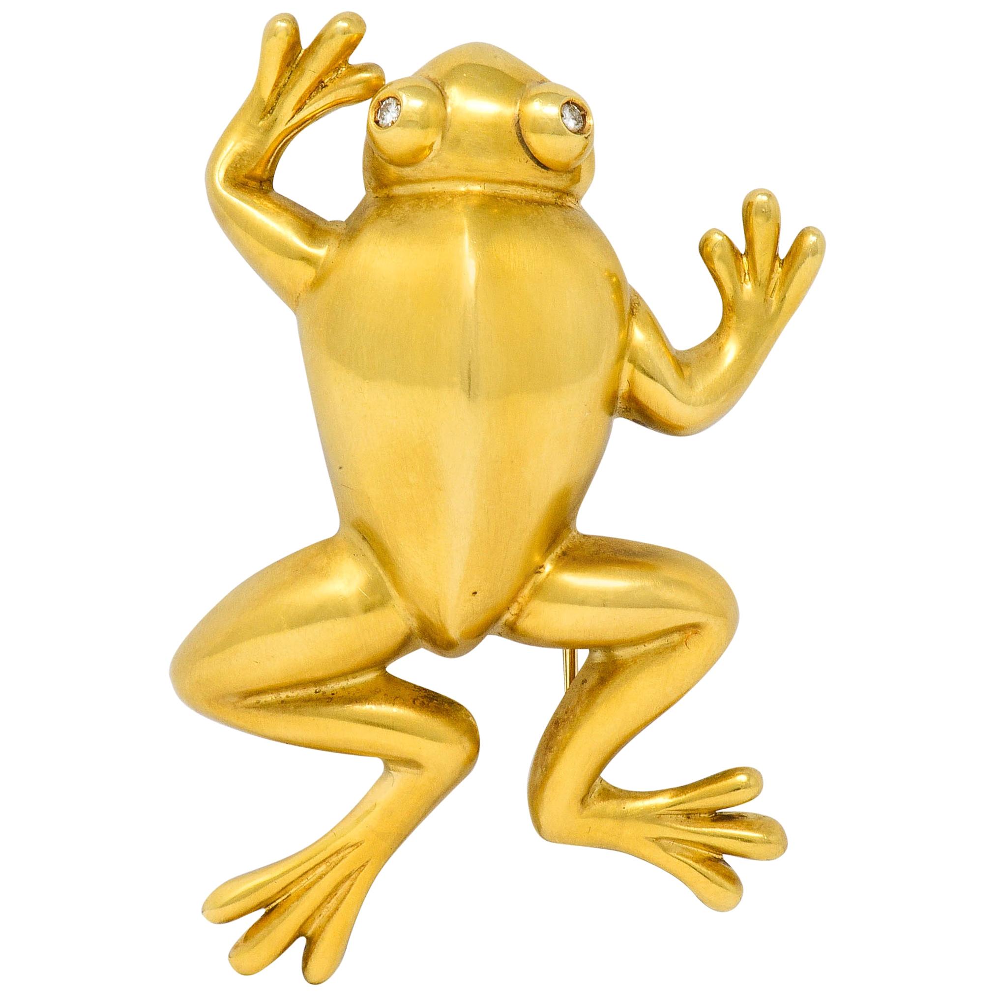 David Webb Diamond 18 Karat Gold Stylized Frog Brooch