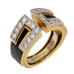 Bague en or jaune 18 carats et émail noir avec diamants de David Webb