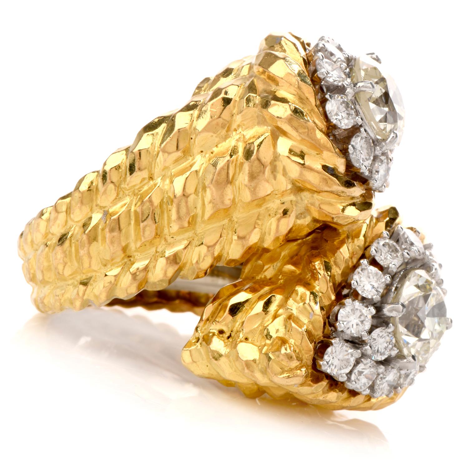 David Webb Diamond 18 Karat Yellow Gold Bypass Cocktail Ring 1