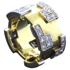 David Webb Diamond 18k Yellow Gold & Platinum Band Ring