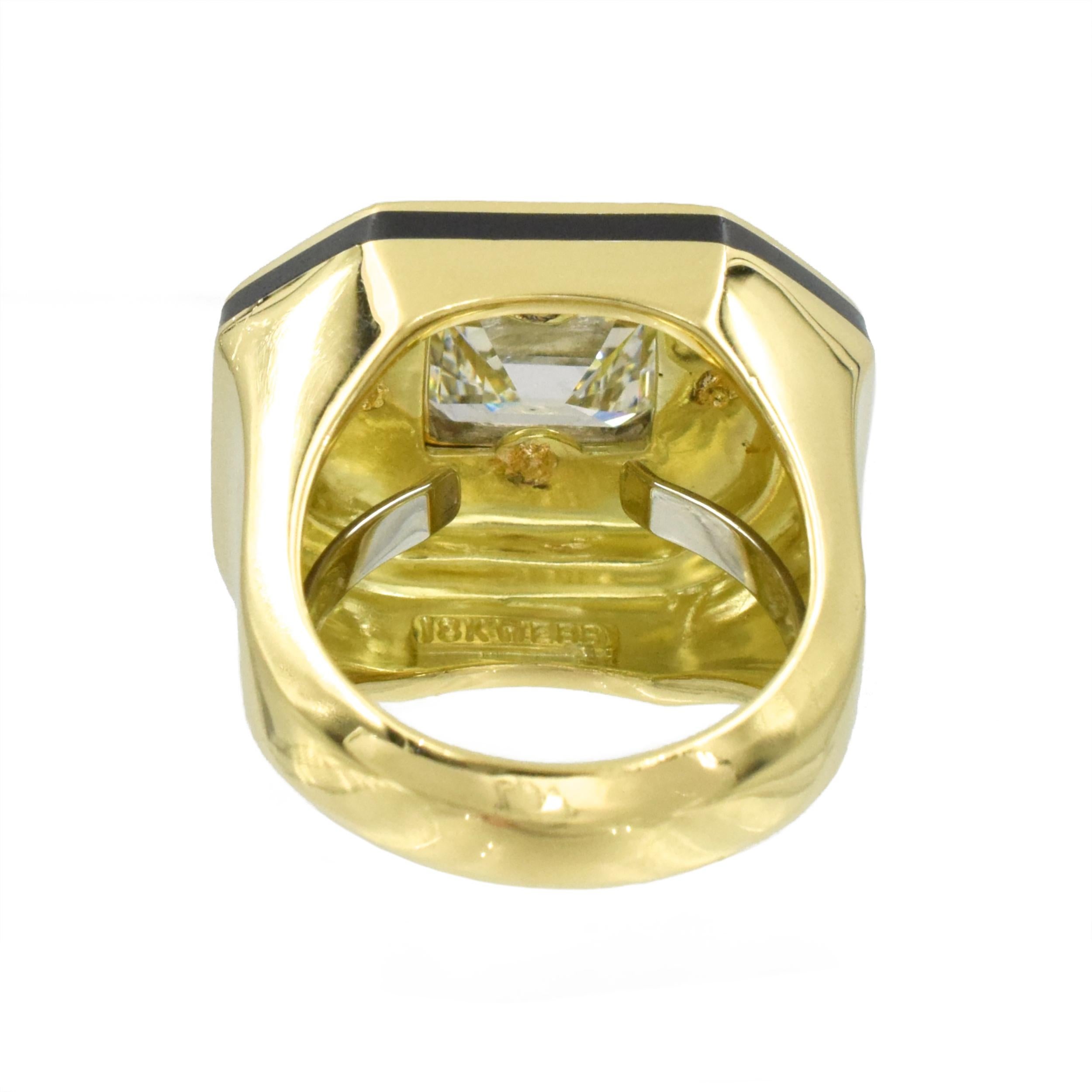 Emerald Cut David Webb Diamond and Black Enamel Ring