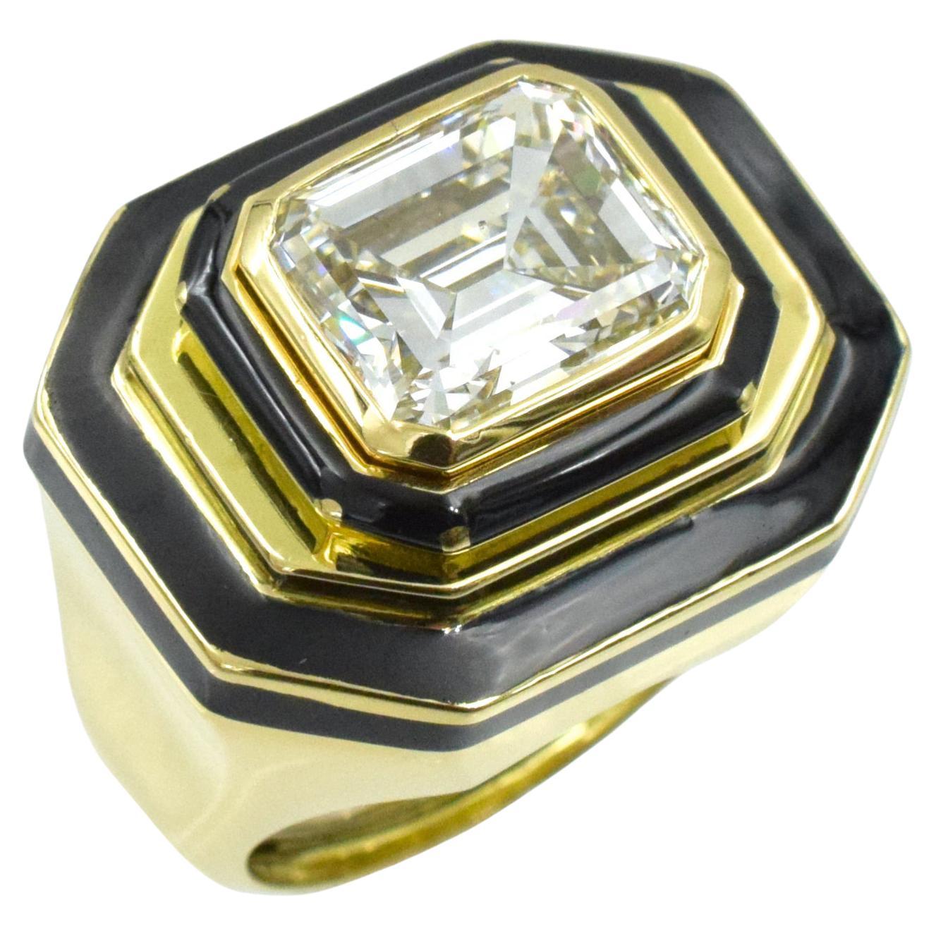 David Webb Diamond and Black Enamel Ring