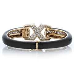 David Webb Diamond and Black Enamel "X" Bangle Set in 18k Yellow Gold & Platinum