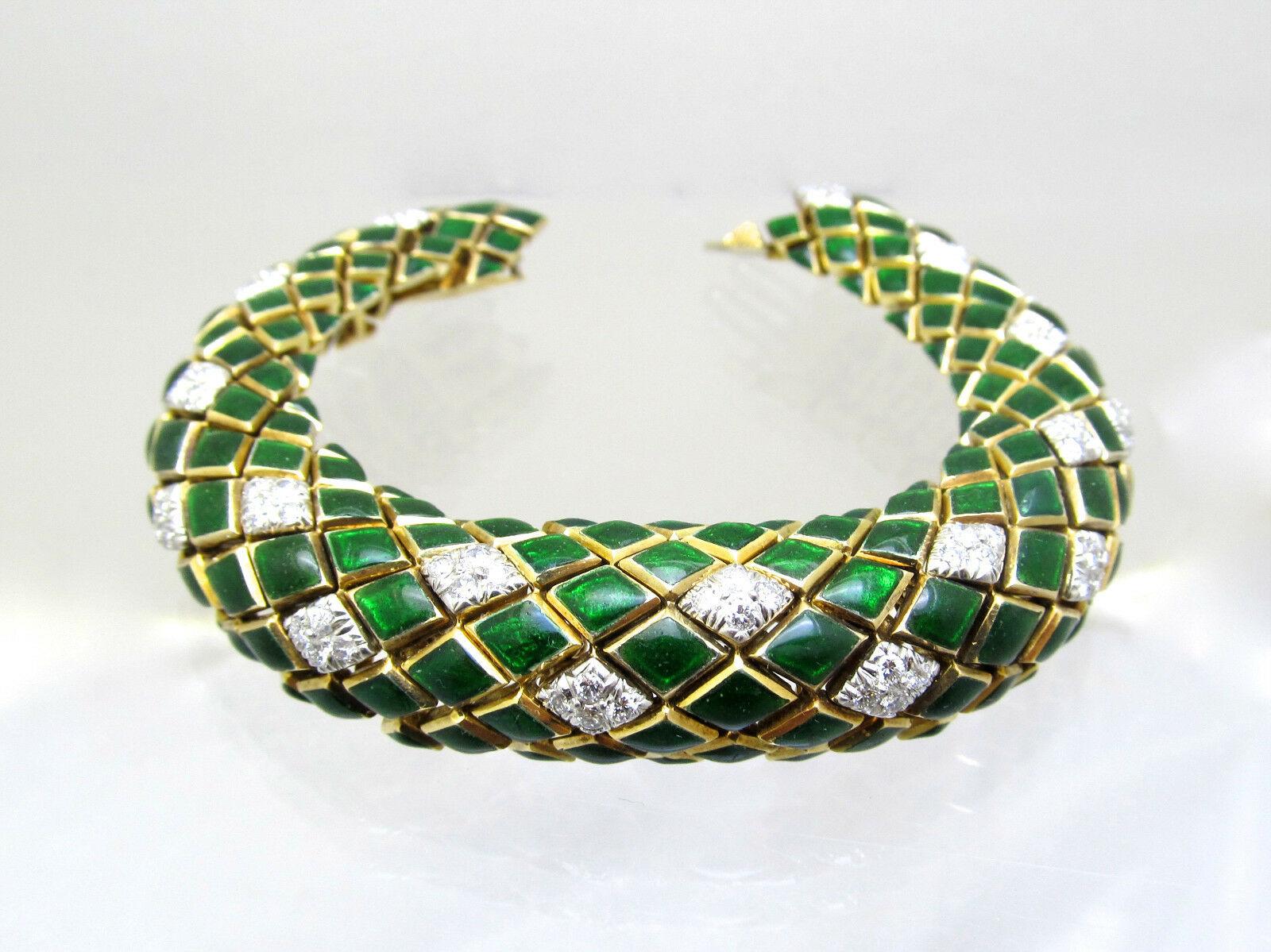 Round Cut David Webb Diamond and Enamel Bracelet