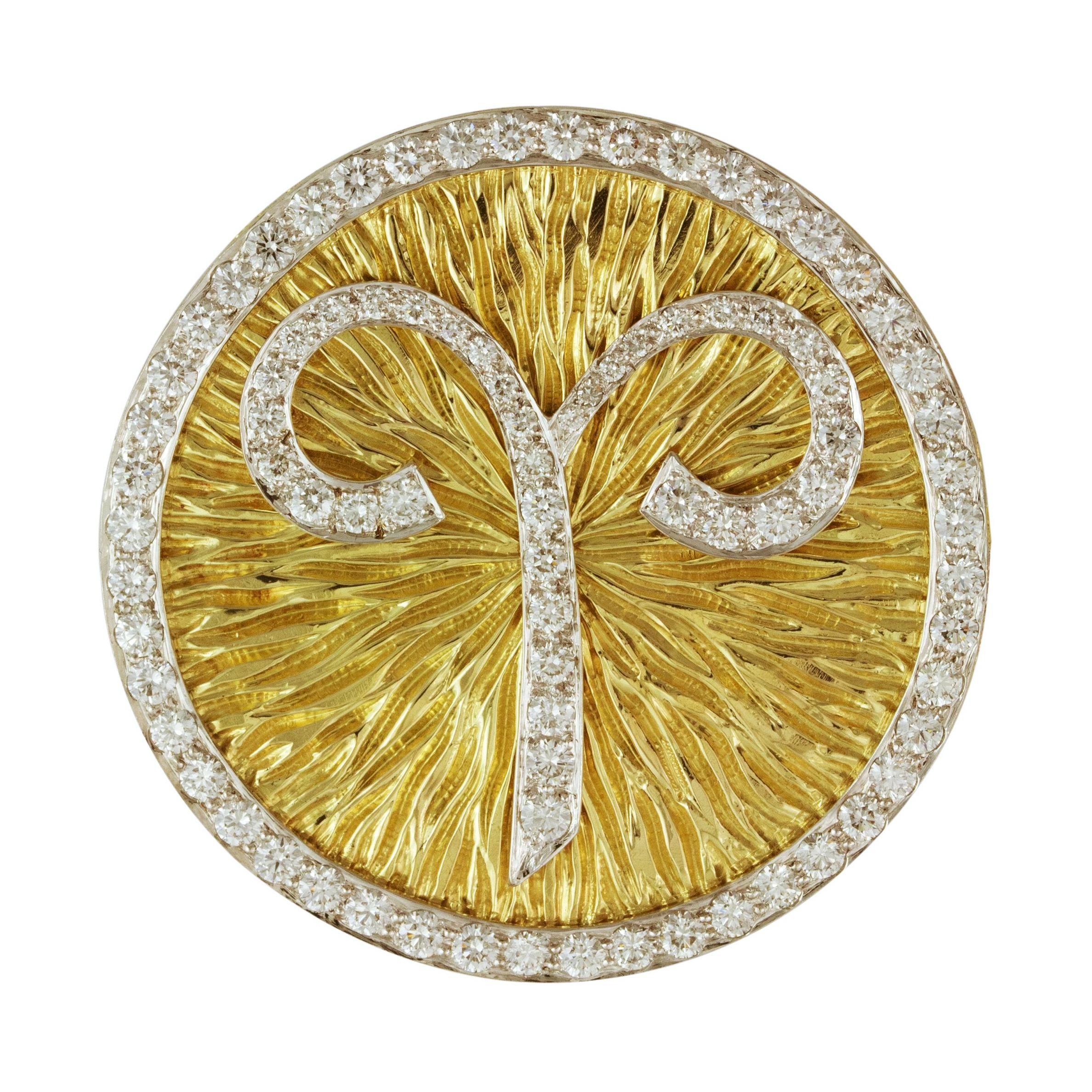 David Webb Diamond and Gold Zodiac Pendant for Aries