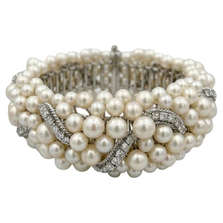 David Webb Diamond and Pearl Link Bracelet For Sale