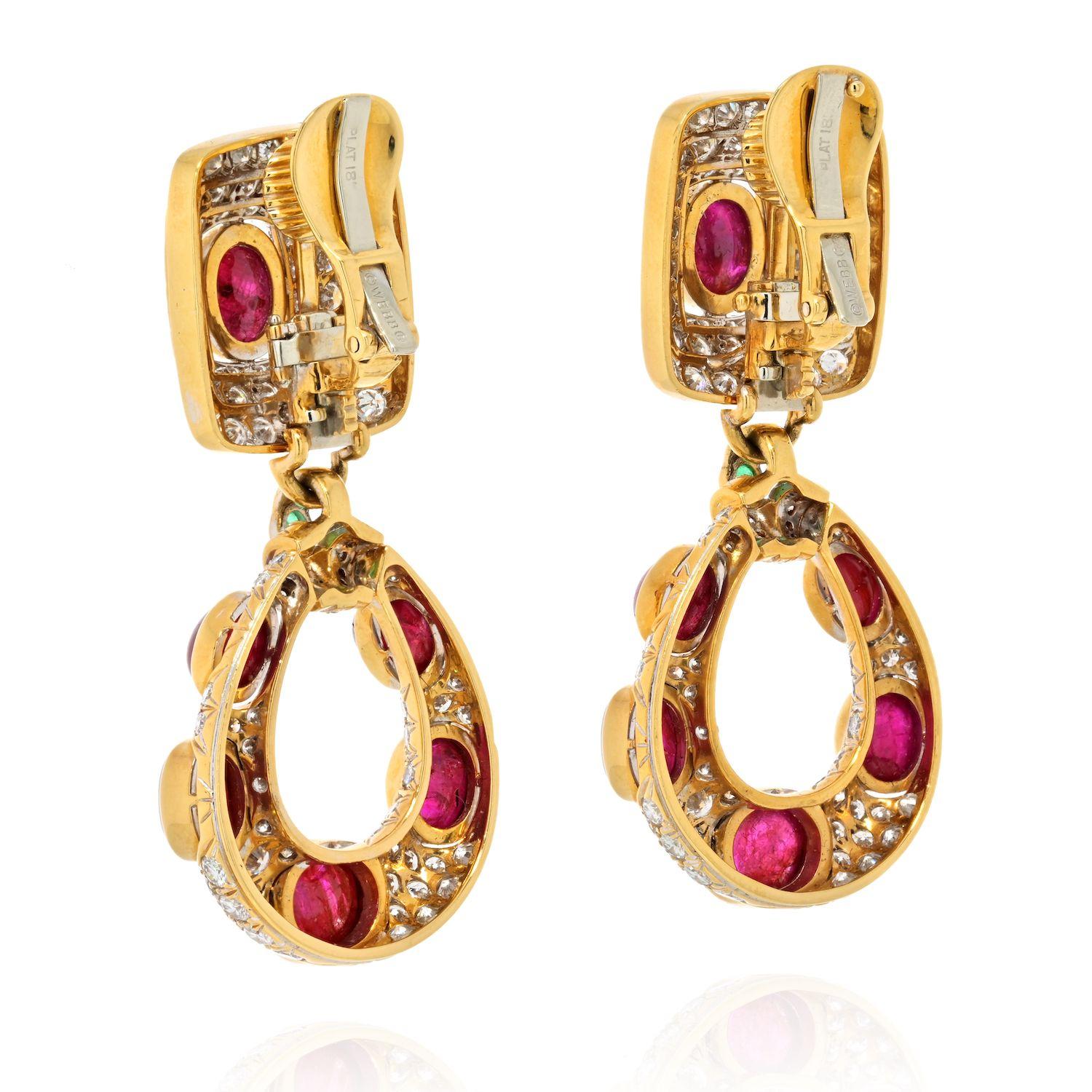 David Webb Diamond and Ruby Door Knocker Earrings In Excellent Condition In New York, NY