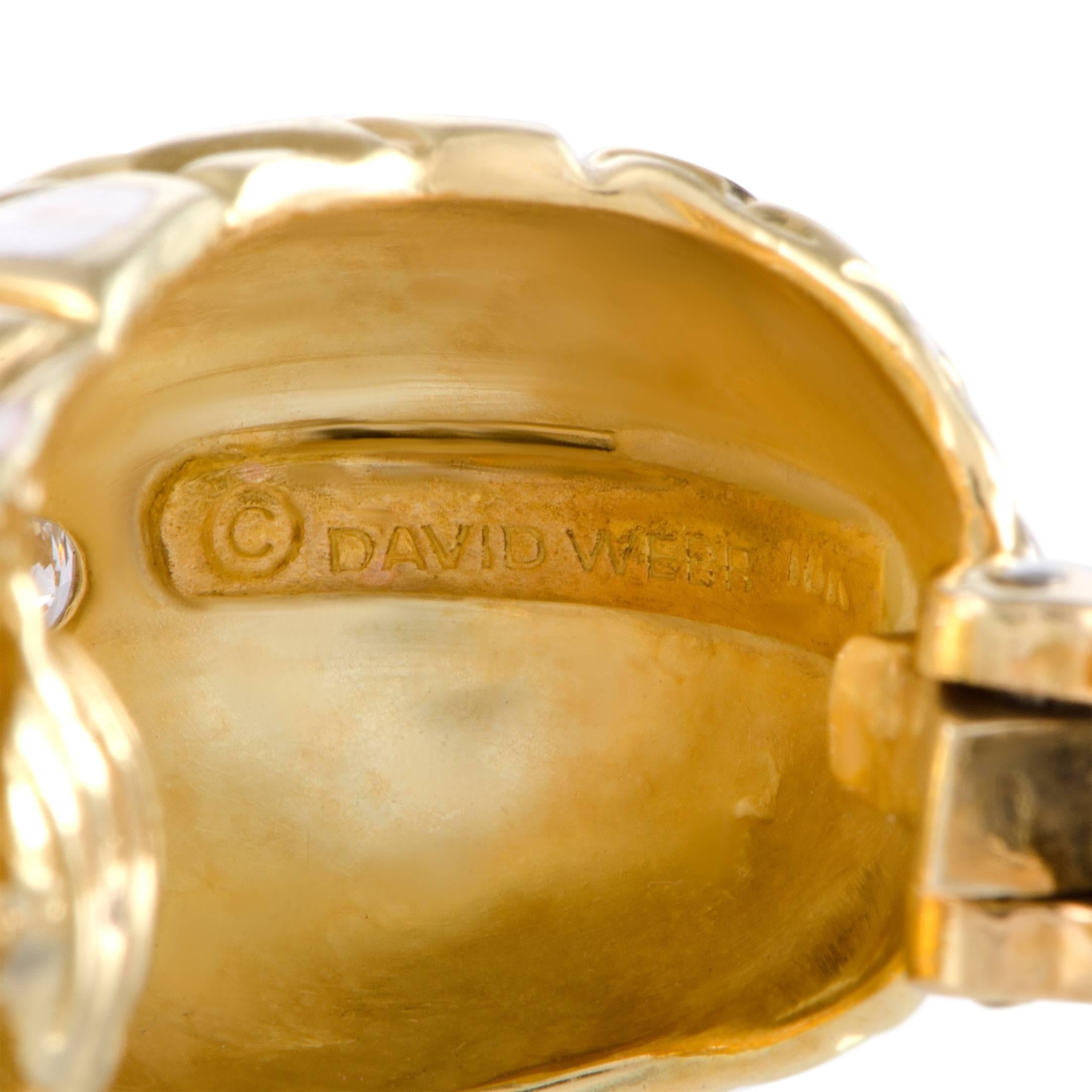 Women's David Webb Diamond and White Enamel Yellow Gold Clip-On Earrings