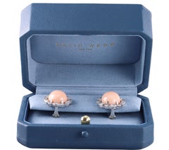 David Webb Diamond Angel Skin Coral Gold Platinum Button Earrings