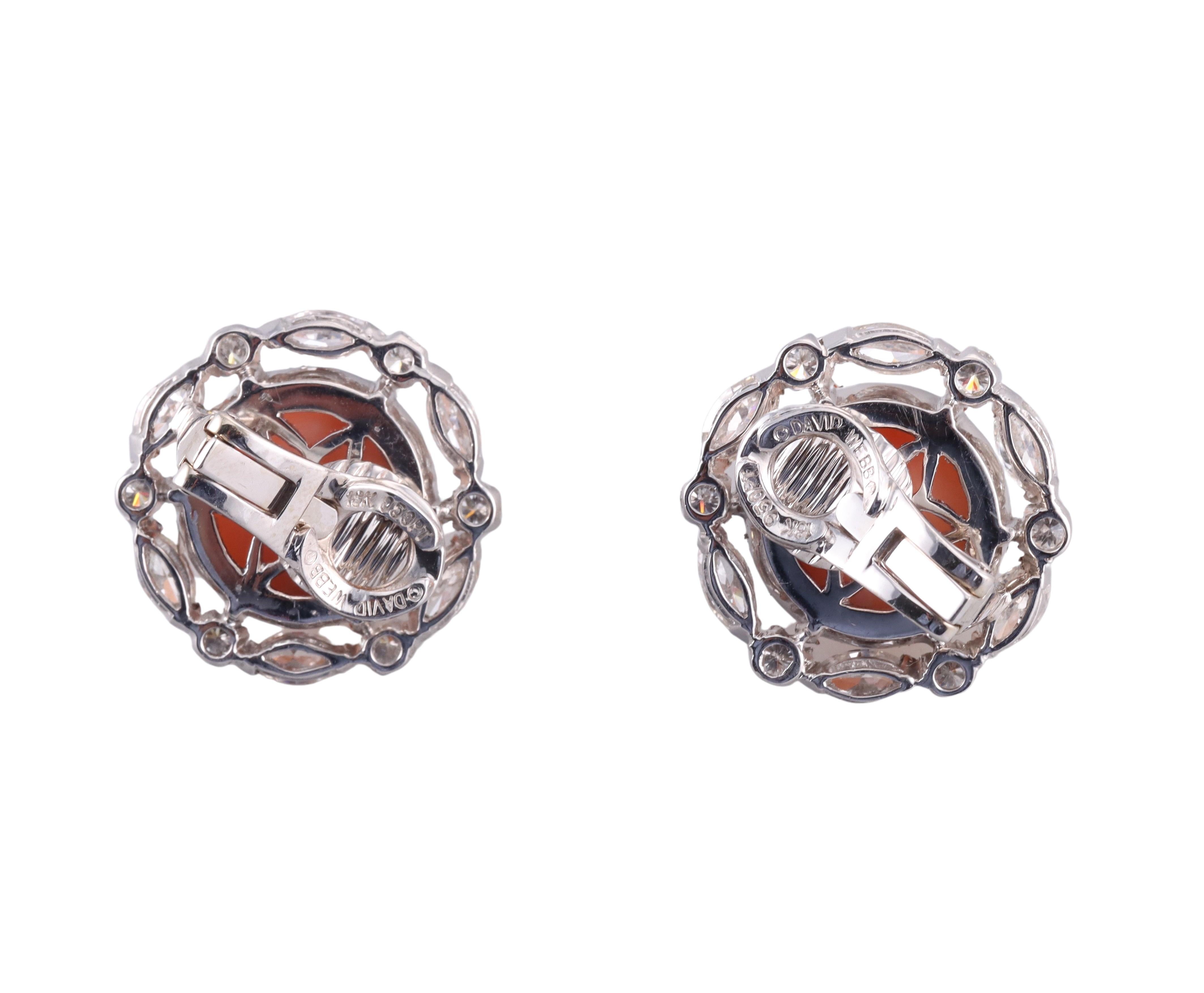 David Webb Diamond Angel Skin Coral Gold Platinum Button Earrings For Sale 1