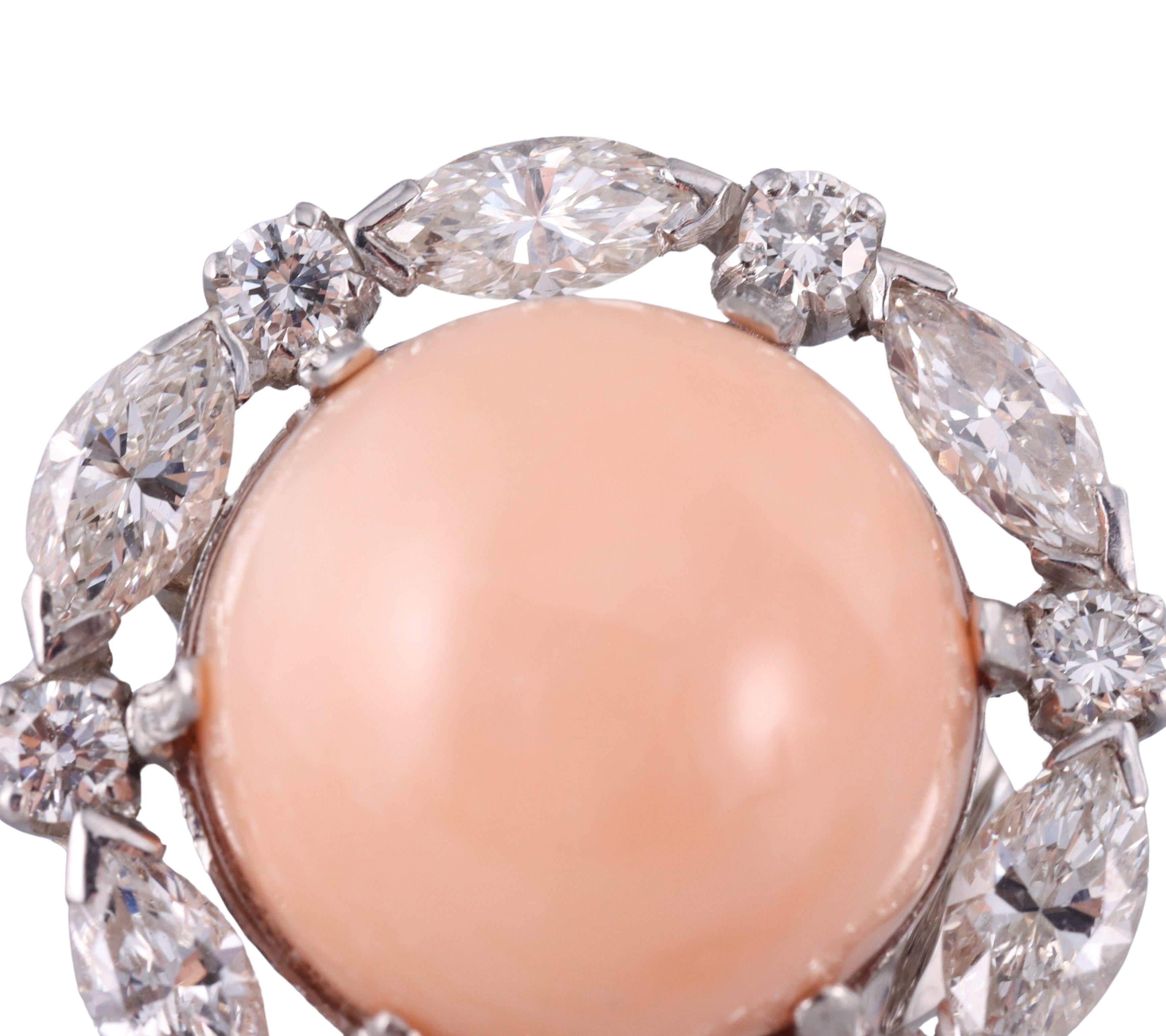 David Webb Diamond Angel Skin Coral Gold Platinum Button Earrings For Sale 3